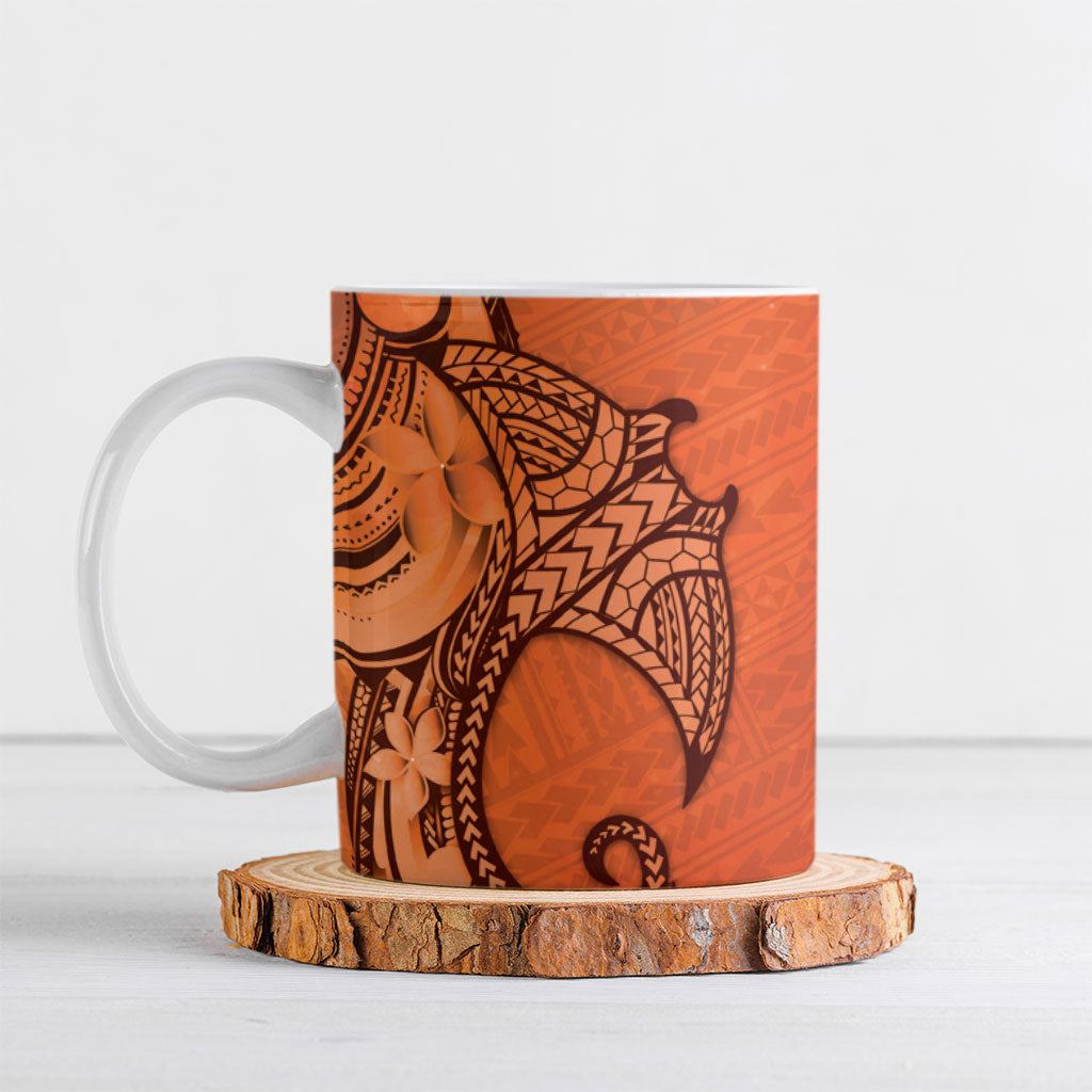 Polynesia Manta Ray Tattoo Ceramic Mug Tropical Plumeria Orange Polynesian Pattern LT14 Orange - Polynesian Pride