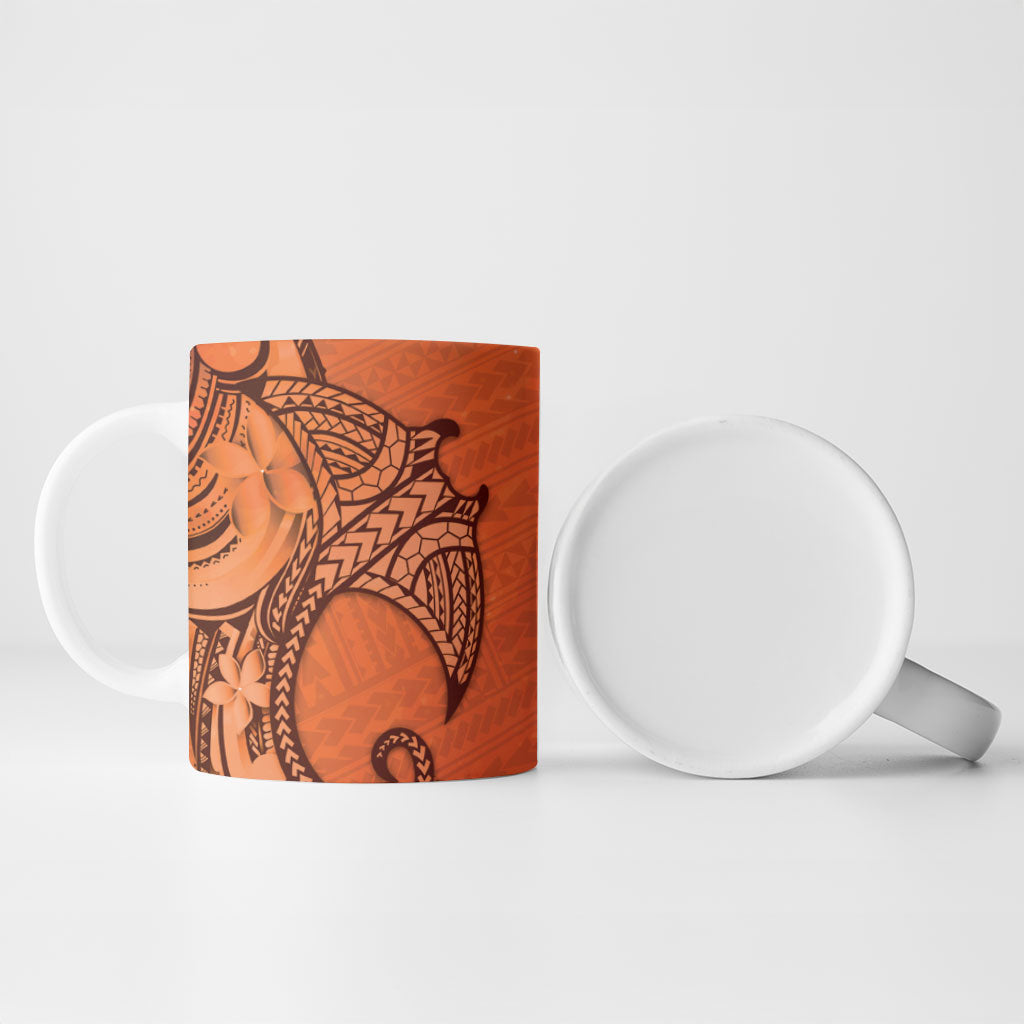 Polynesia Manta Ray Tattoo Ceramic Mug Tropical Plumeria Orange Polynesian Pattern LT14 - Polynesian Pride