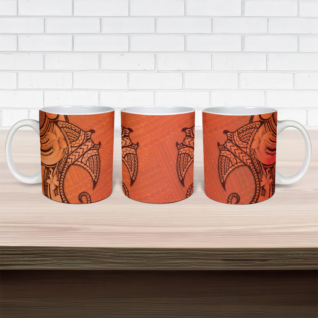 Polynesia Manta Ray Tattoo Ceramic Mug Tropical Plumeria Orange Polynesian Pattern LT14 - Polynesian Pride