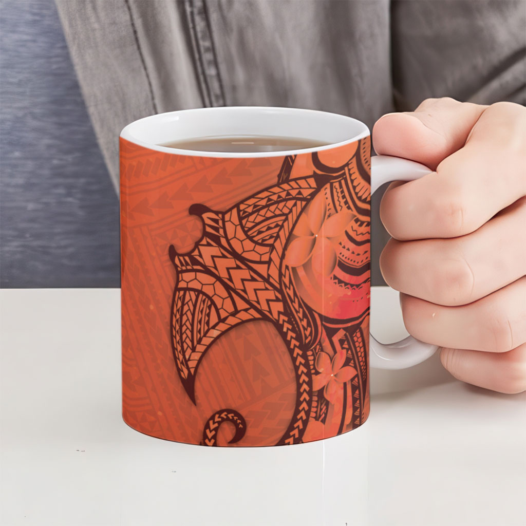 Polynesia Manta Ray Tattoo Ceramic Mug Tropical Plumeria Orange Polynesian Pattern LT14 - Polynesian Pride