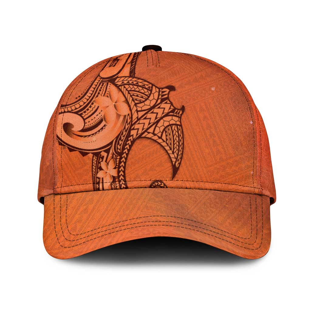 Polynesia Manta Ray Tattoo Classic Cap Tropical Plumeria Orange Polynesian Pattern LT14 Universal Fit Orange - Polynesian Pride
