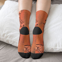 Polynesia Manta Ray Tattoo Crew Socks Tropical Plumeria Orange Polynesian Pattern LT14 - Polynesian Pride