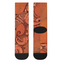 Polynesia Manta Ray Tattoo Crew Socks Tropical Plumeria Orange Polynesian Pattern LT14 - Polynesian Pride