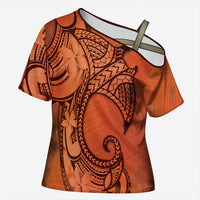 Polynesia Manta Ray Tattoo Cross Shoulder Shirt Tropical Plumeria Orange Polynesian Pattern LT14 Female Orange - Polynesian Pride