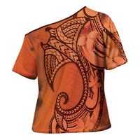 Polynesia Manta Ray Tattoo Cross Shoulder Shirt Tropical Plumeria Orange Polynesian Pattern LT14 - Polynesian Pride