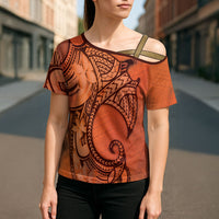 Polynesia Manta Ray Tattoo Cross Shoulder Shirt Tropical Plumeria Orange Polynesian Pattern LT14 - Polynesian Pride
