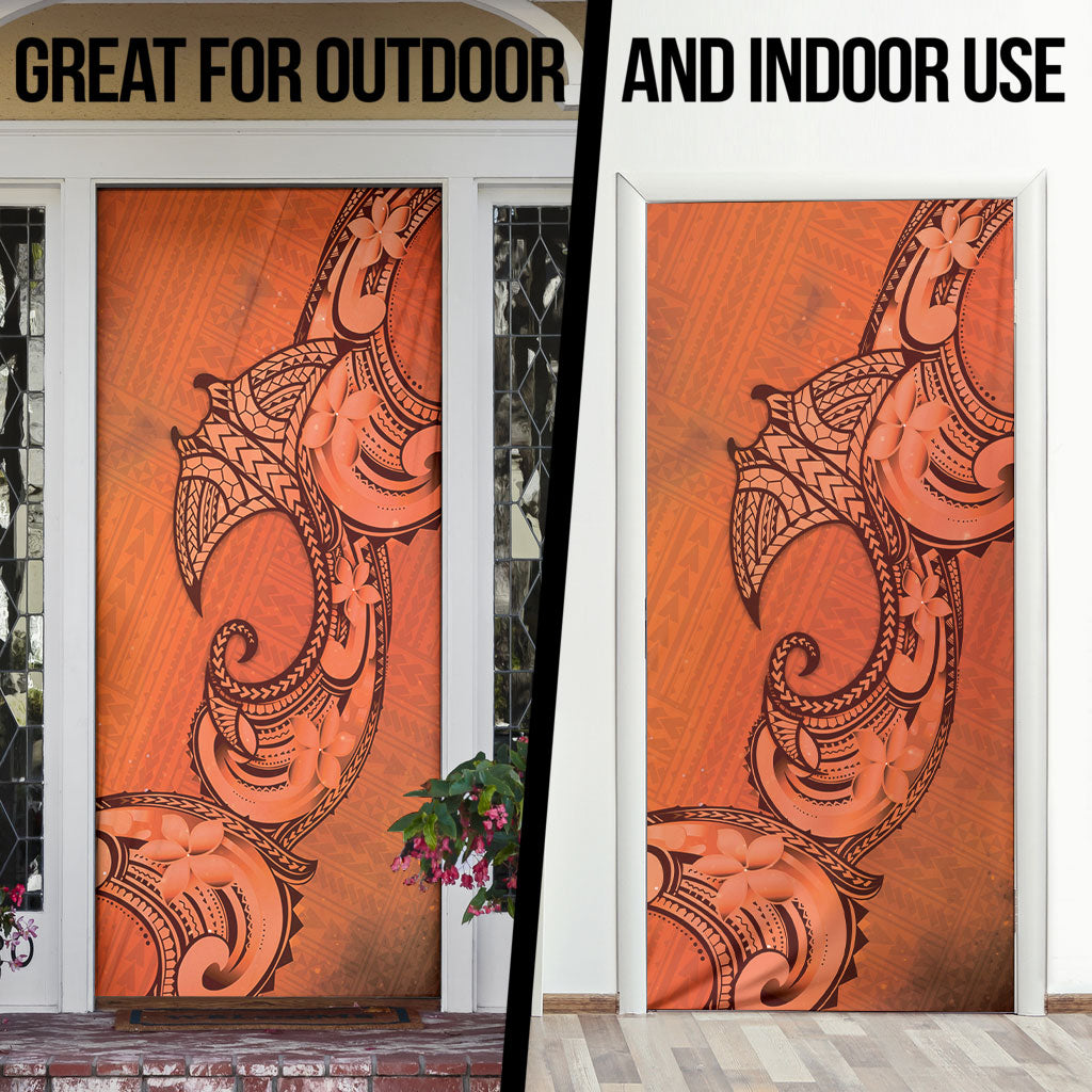 Polynesia Manta Ray Tattoo Door Cover Tropical Plumeria Orange Polynesian Pattern
