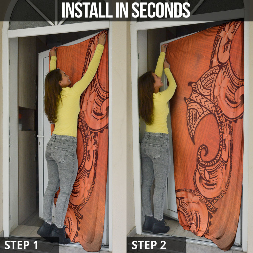 Polynesia Manta Ray Tattoo Door Cover Tropical Plumeria Orange Polynesian Pattern