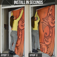 Polynesia Manta Ray Tattoo Door Cover Tropical Plumeria Orange Polynesian Pattern