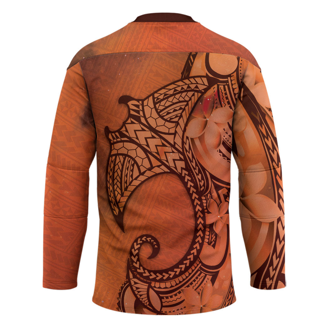 Polynesia Manta Ray Tattoo Hockey Jersey Tropical Plumeria Orange Polynesian Pattern LT14 - Polynesian Pride