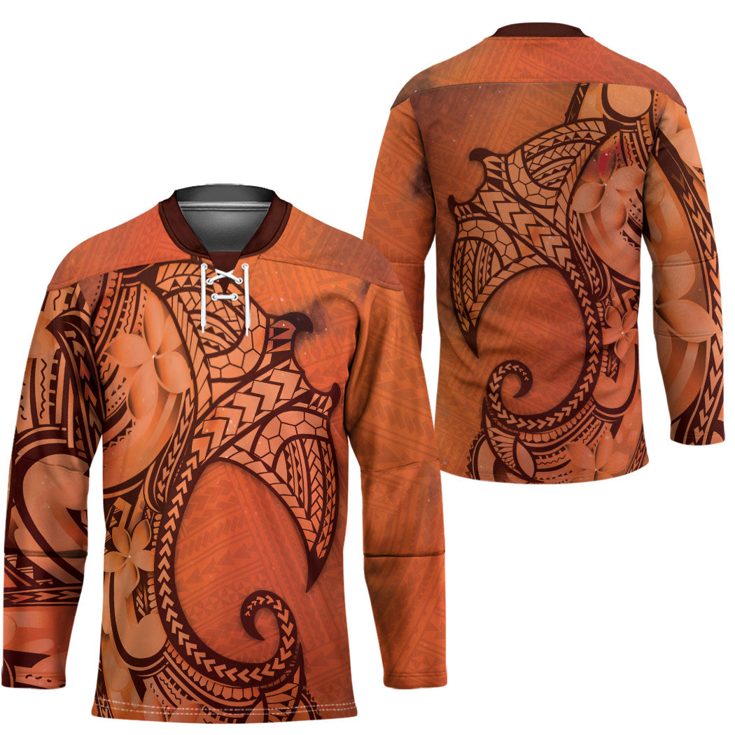 Polynesia Manta Ray Tattoo Hockey Jersey Tropical Plumeria Orange Polynesian Pattern LT14 - Polynesian Pride