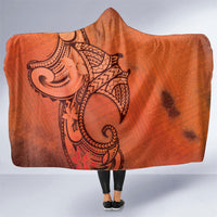 Polynesia Manta Ray Tattoo Hooded Blanket Tropical Plumeria Orange Polynesian Pattern