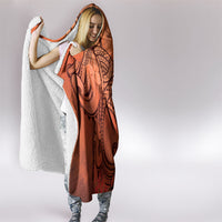 Polynesia Manta Ray Tattoo Hooded Blanket Tropical Plumeria Orange Polynesian Pattern