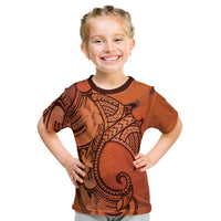 Polynesia Manta Ray Tattoo Kid T Shirt Tropical Plumeria Orange Polynesian Pattern LT14 Orange - Polynesian Pride
