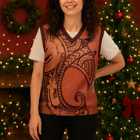Polynesia Manta Ray Tattoo Christmas Knitted V-Neck Vest Tropical Plumeria Orange Polynesian Pattern LT14 - Polynesian Pride