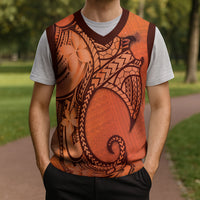 Polynesia Manta Ray Tattoo Christmas Knitted V-Neck Vest Tropical Plumeria Orange Polynesian Pattern LT14 - Polynesian Pride