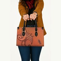 Polynesia Manta Ray Tattoo Leather Bag Tropical Plumeria Orange Polynesian Pattern