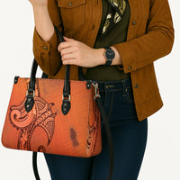 Polynesia Manta Ray Tattoo Leather Bag Tropical Plumeria Orange Polynesian Pattern