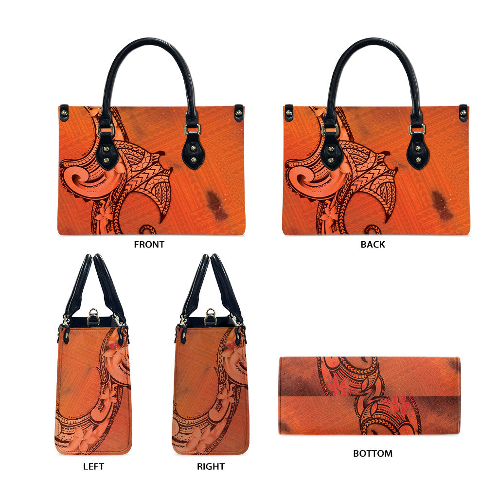 Polynesia Manta Ray Tattoo Leather Bag Tropical Plumeria Orange Polynesian Pattern
