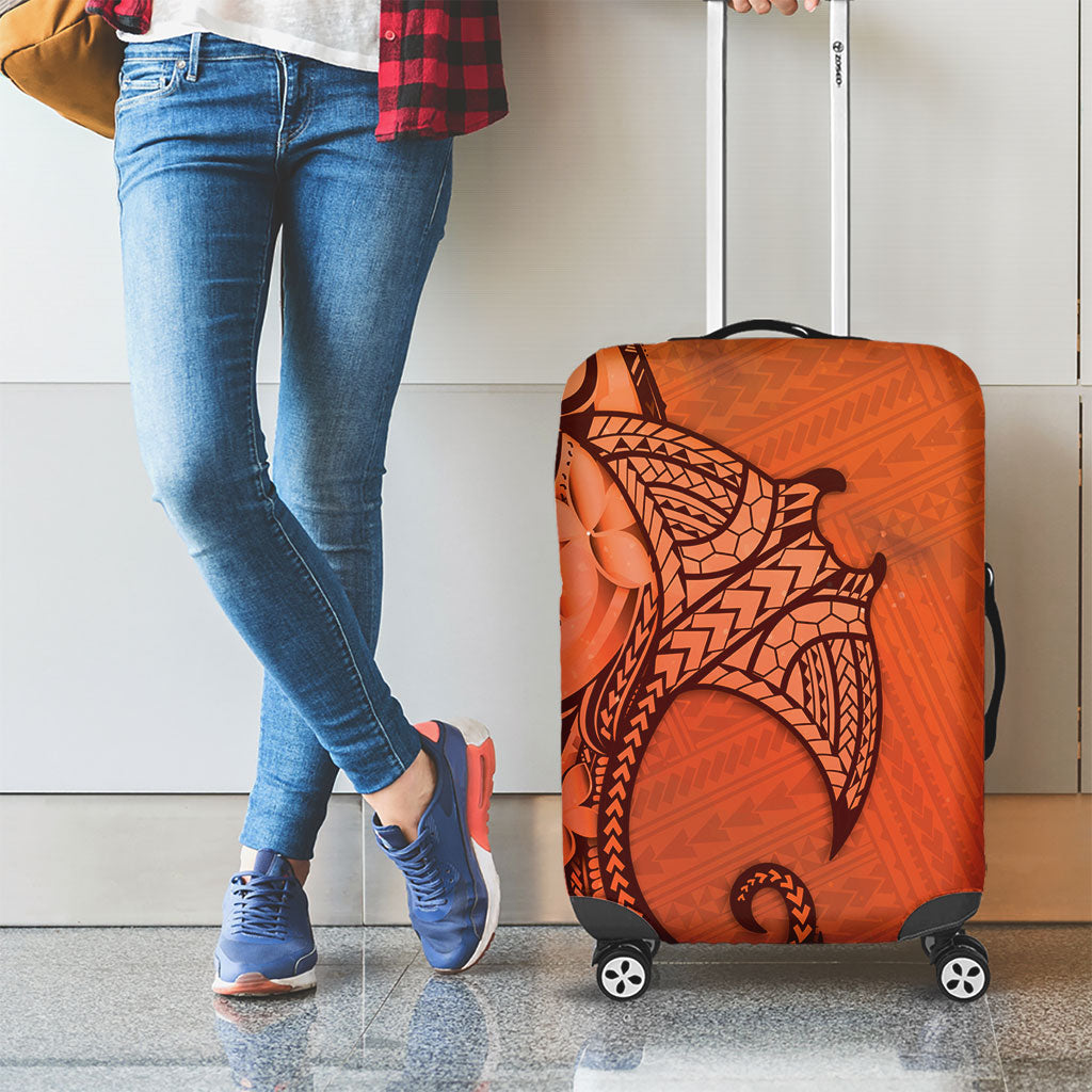 Polynesia Manta Ray Tattoo Luggage Cover Tropical Plumeria Orange Polynesian Pattern