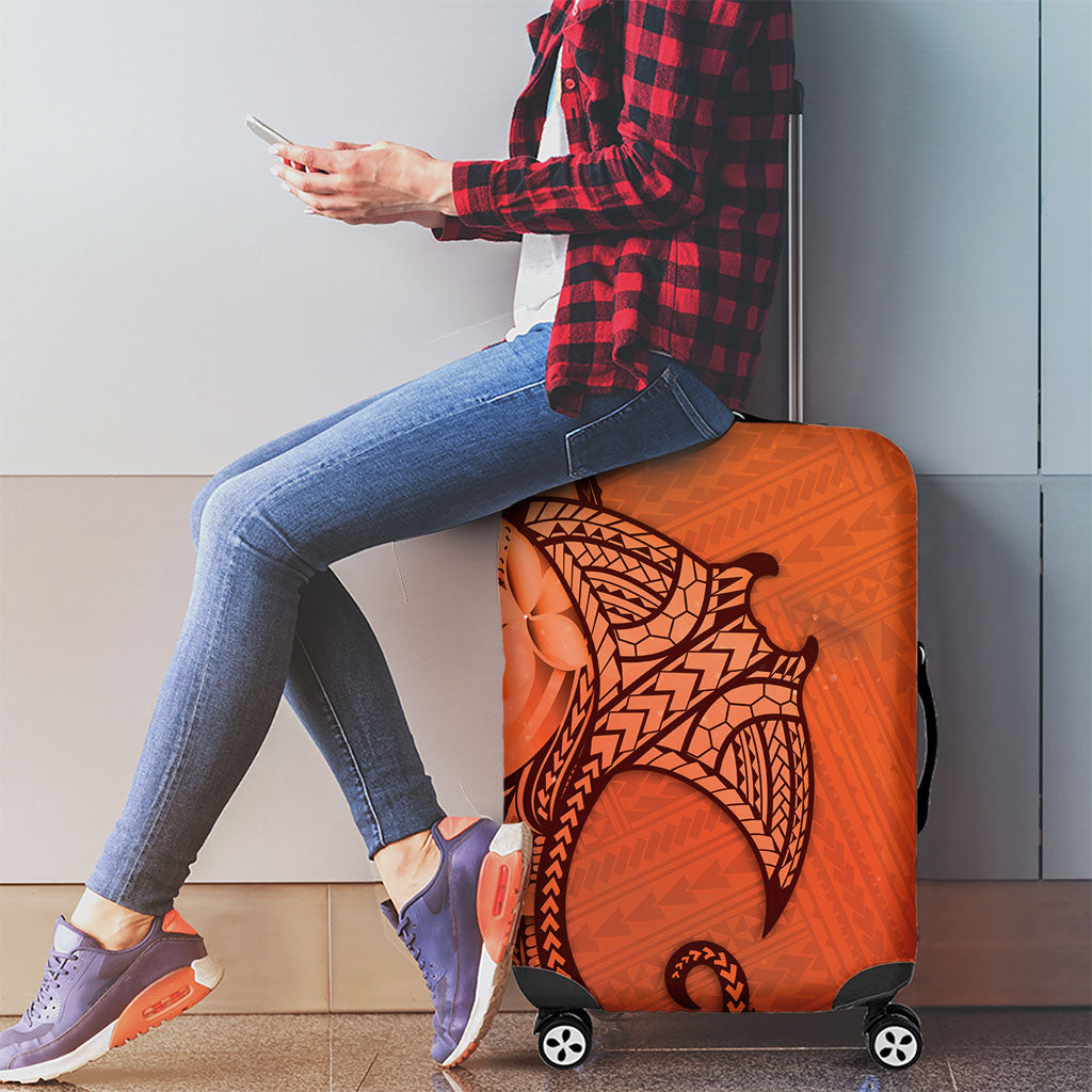Polynesia Manta Ray Tattoo Luggage Cover Tropical Plumeria Orange Polynesian Pattern