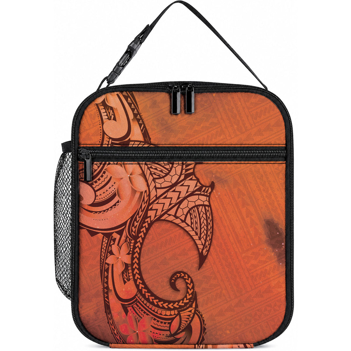 Polynesia Manta Ray Tattoo Lunch Bag Tropical Plumeria Orange Polynesian Pattern