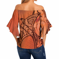 Polynesia Manta Ray Tattoo Off Shoulder Wrap Waist Top Tropical Plumeria Orange Polynesian Pattern LT14 - Polynesian Pride