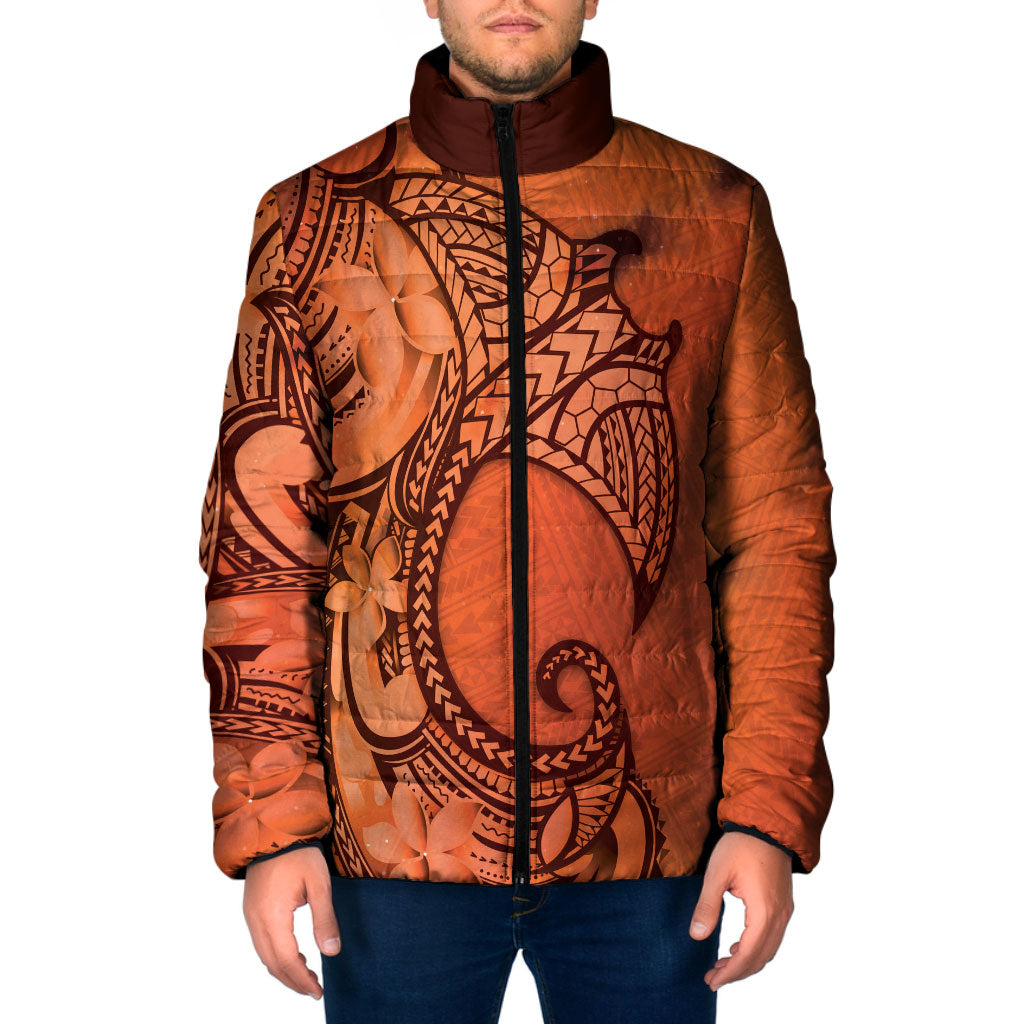 Polynesia Manta Ray Tattoo Padded Jacket Tropical Plumeria Orange Polynesian Pattern LT14 Men Orange - Polynesian Pride