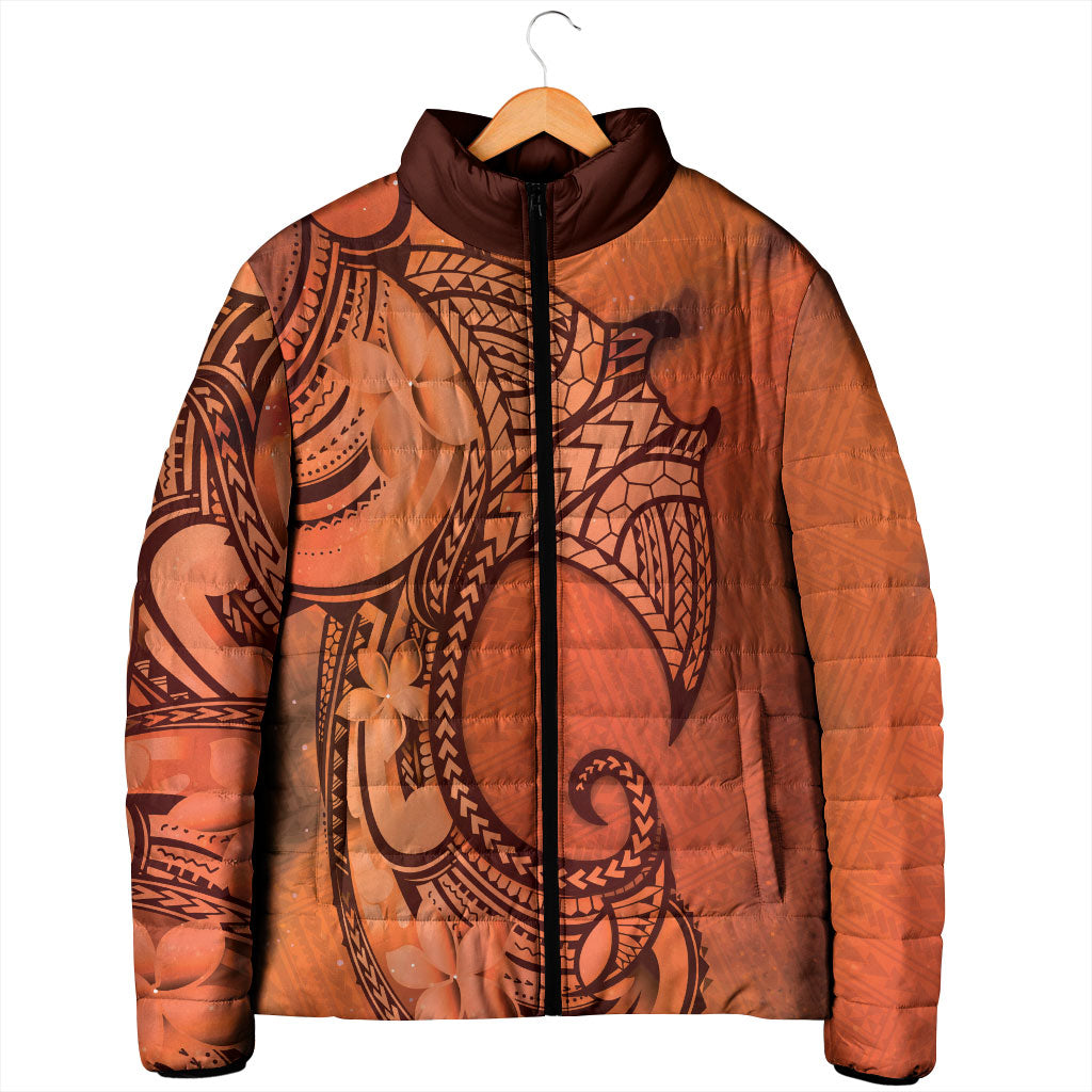 Polynesia Manta Ray Tattoo Padded Jacket Tropical Plumeria Orange Polynesian Pattern LT14 - Polynesian Pride