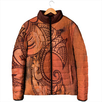 Polynesia Manta Ray Tattoo Padded Jacket Tropical Plumeria Orange Polynesian Pattern LT14 - Polynesian Pride