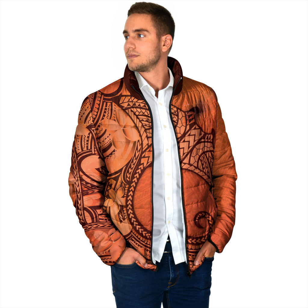 Polynesia Manta Ray Tattoo Padded Jacket Tropical Plumeria Orange Polynesian Pattern LT14 - Polynesian Pride