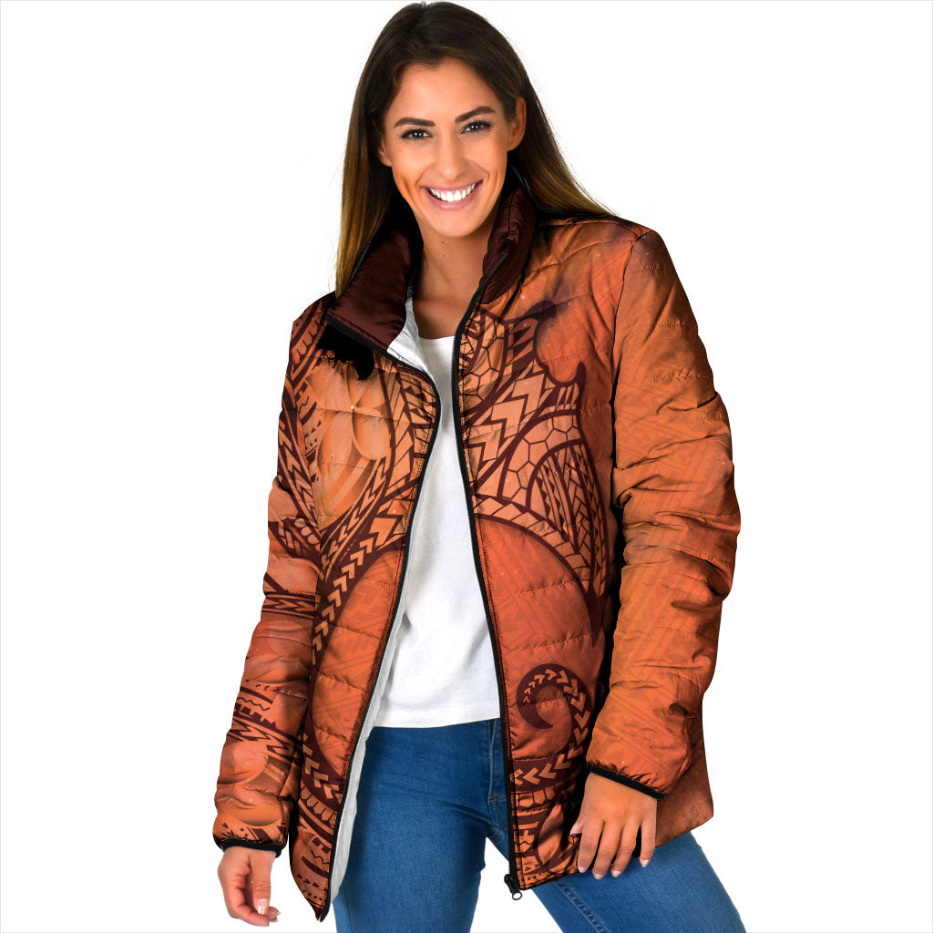 Polynesia Manta Ray Tattoo Padded Jacket Tropical Plumeria Orange Polynesian Pattern LT14 Women Orange - Polynesian Pride