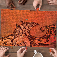 Polynesia Manta Ray Tattoo Puzzle Tropical Plumeria Orange Polynesian Pattern LT14 - Polynesian Pride
