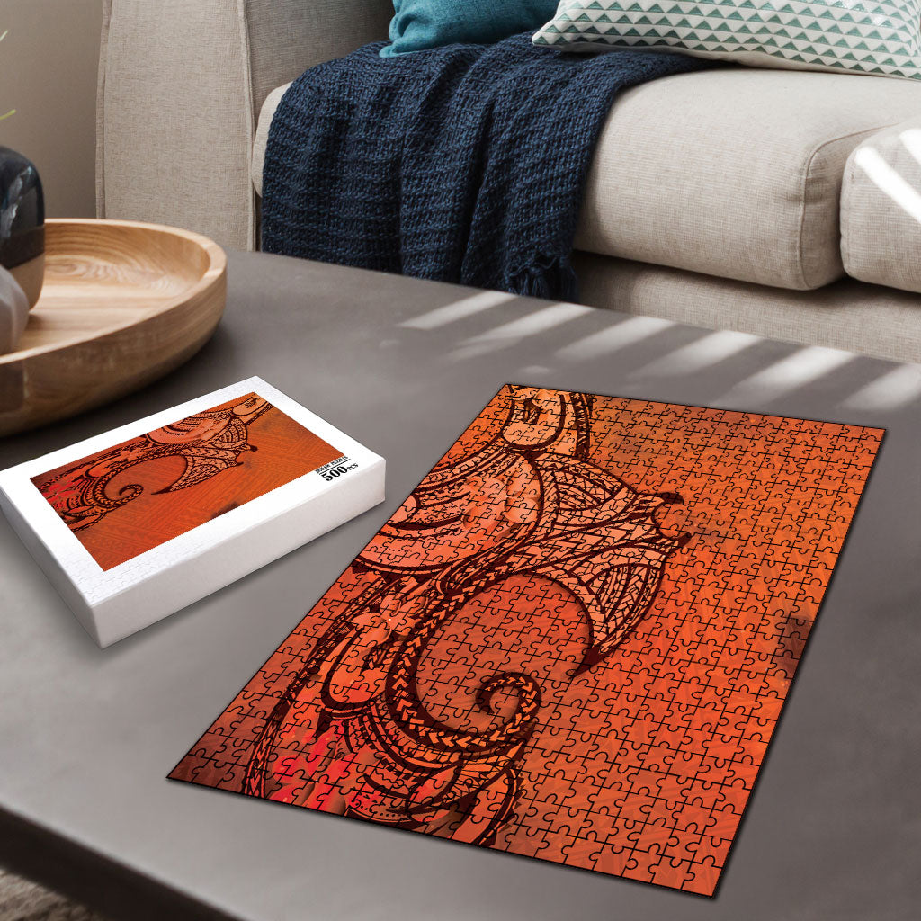 Polynesia Manta Ray Tattoo Puzzle Tropical Plumeria Orange Polynesian Pattern LT14 - Polynesian Pride