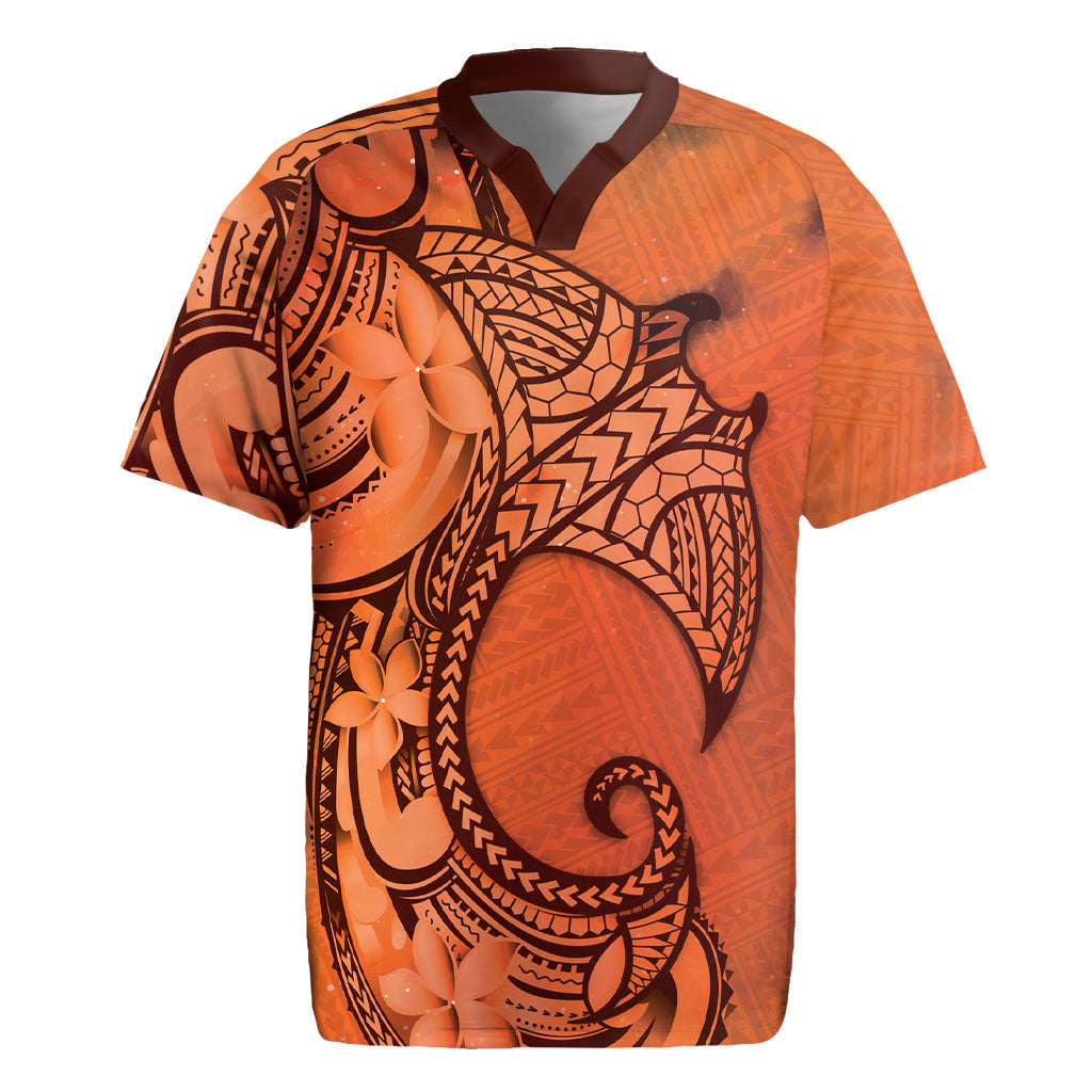 Polynesia Manta Ray Tattoo Rugby Jersey Tropical Plumeria Orange Polynesian Pattern LT14 Orange - Polynesian Pride
