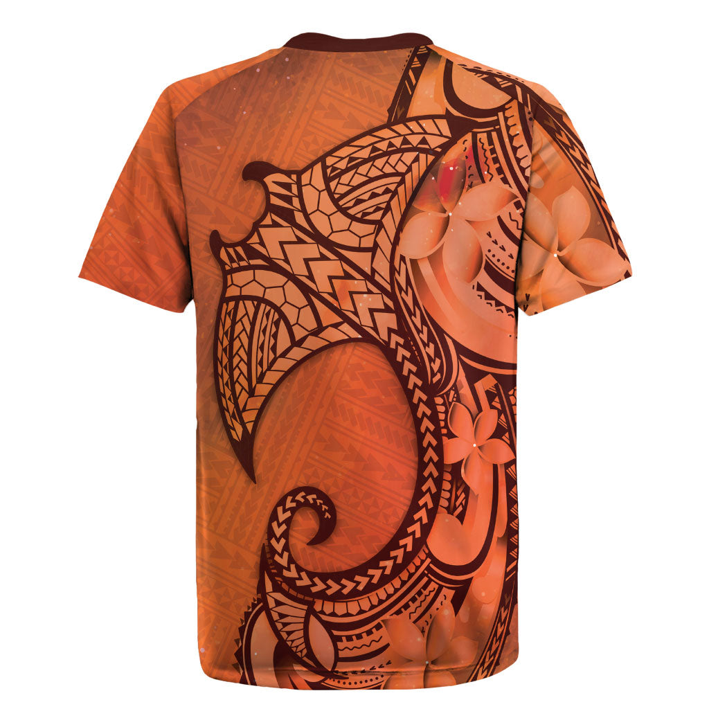 Polynesia Manta Ray Tattoo Rugby Jersey Tropical Plumeria Orange Polynesian Pattern LT14 - Polynesian Pride
