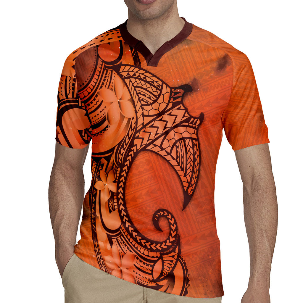 Polynesia Manta Ray Tattoo Rugby Jersey Tropical Plumeria Orange Polynesian Pattern LT14 - Polynesian Pride