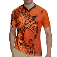 Polynesia Manta Ray Tattoo Rugby Jersey Tropical Plumeria Orange Polynesian Pattern LT14 - Polynesian Pride