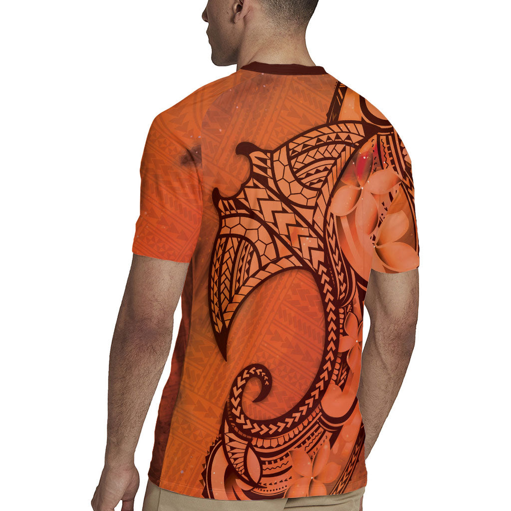 Polynesia Manta Ray Tattoo Rugby Jersey Tropical Plumeria Orange Polynesian Pattern LT14 - Polynesian Pride
