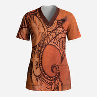 Polynesia Manta Ray Tattoo Scrub Top Tropical Plumeria Orange Polynesian Pattern LT14 Adult Orange - Polynesian Pride