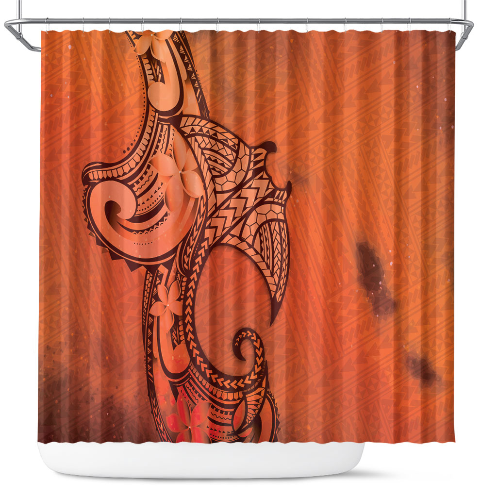 Polynesia Manta Ray Tattoo Shower Curtain Tropical Plumeria Orange Polynesian Pattern LT14 Orange - Polynesian Pride