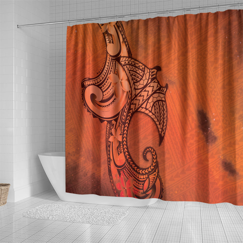 Polynesia Manta Ray Tattoo Shower Curtain Tropical Plumeria Orange Polynesian Pattern LT14 - Polynesian Pride