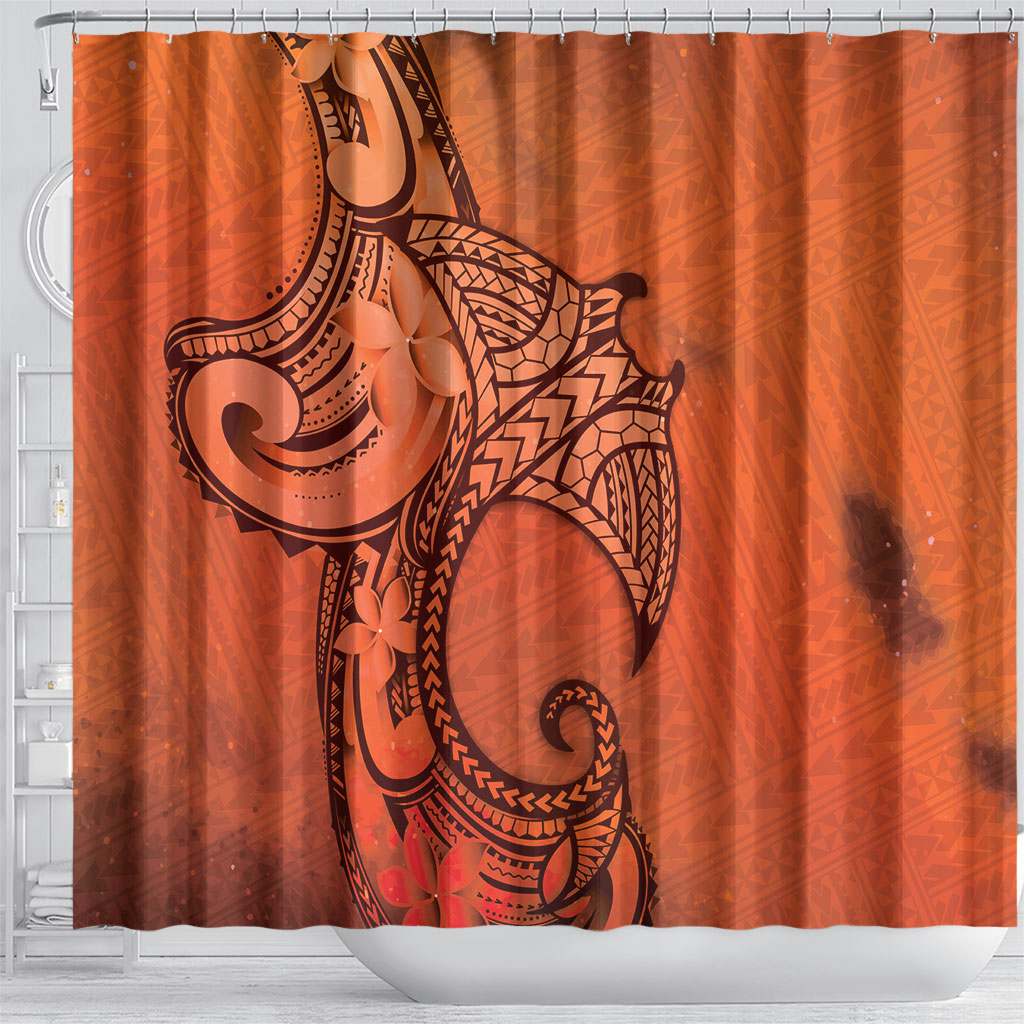 Polynesia Manta Ray Tattoo Shower Curtain Tropical Plumeria Orange Polynesian Pattern LT14 - Polynesian Pride