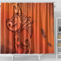 Polynesia Manta Ray Tattoo Shower Curtain Tropical Plumeria Orange Polynesian Pattern LT14 - Polynesian Pride