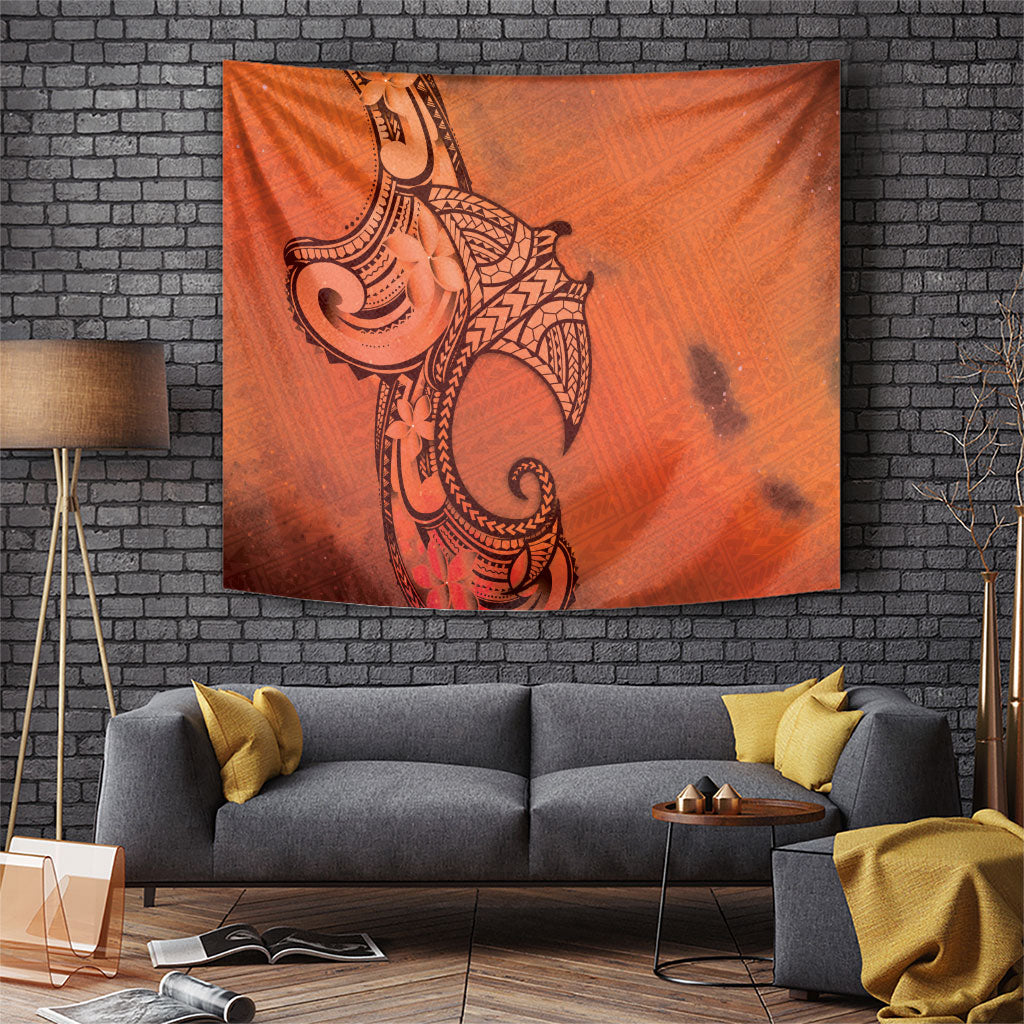 Polynesia Manta Ray Tattoo Tapestry Tropical Plumeria Orange Polynesian Pattern LT14 Orange - Polynesian Pride
