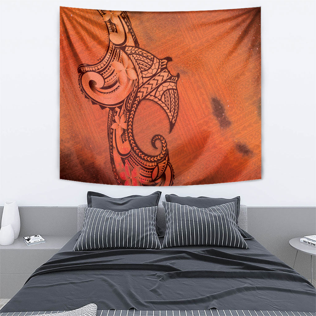 Polynesia Manta Ray Tattoo Tapestry Tropical Plumeria Orange Polynesian Pattern LT14 - Polynesian Pride