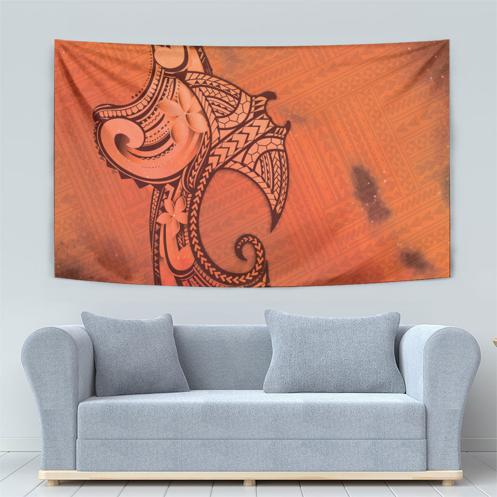 Polynesia Manta Ray Tattoo Tapestry Tropical Plumeria Orange Polynesian Pattern LT14 - Polynesian Pride