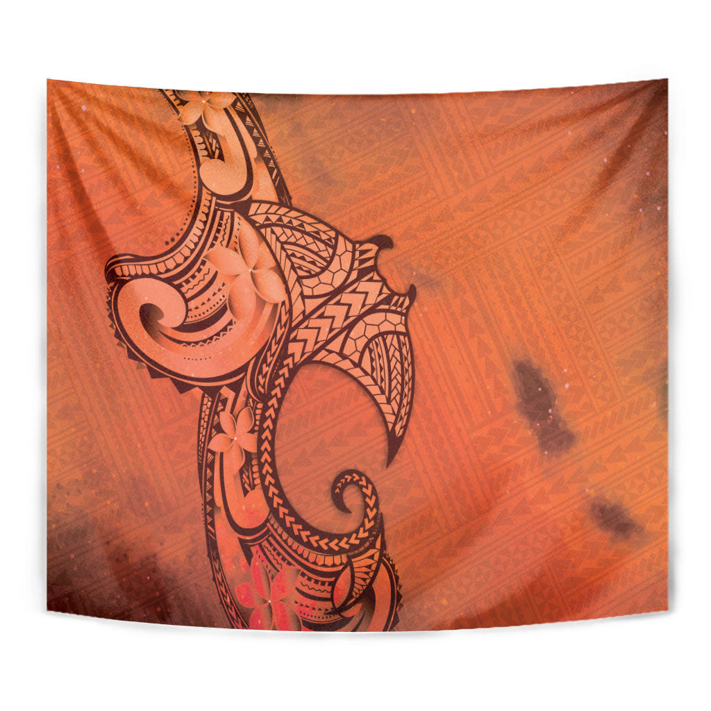 Polynesia Manta Ray Tattoo Tapestry Tropical Plumeria Orange Polynesian Pattern LT14 - Polynesian Pride