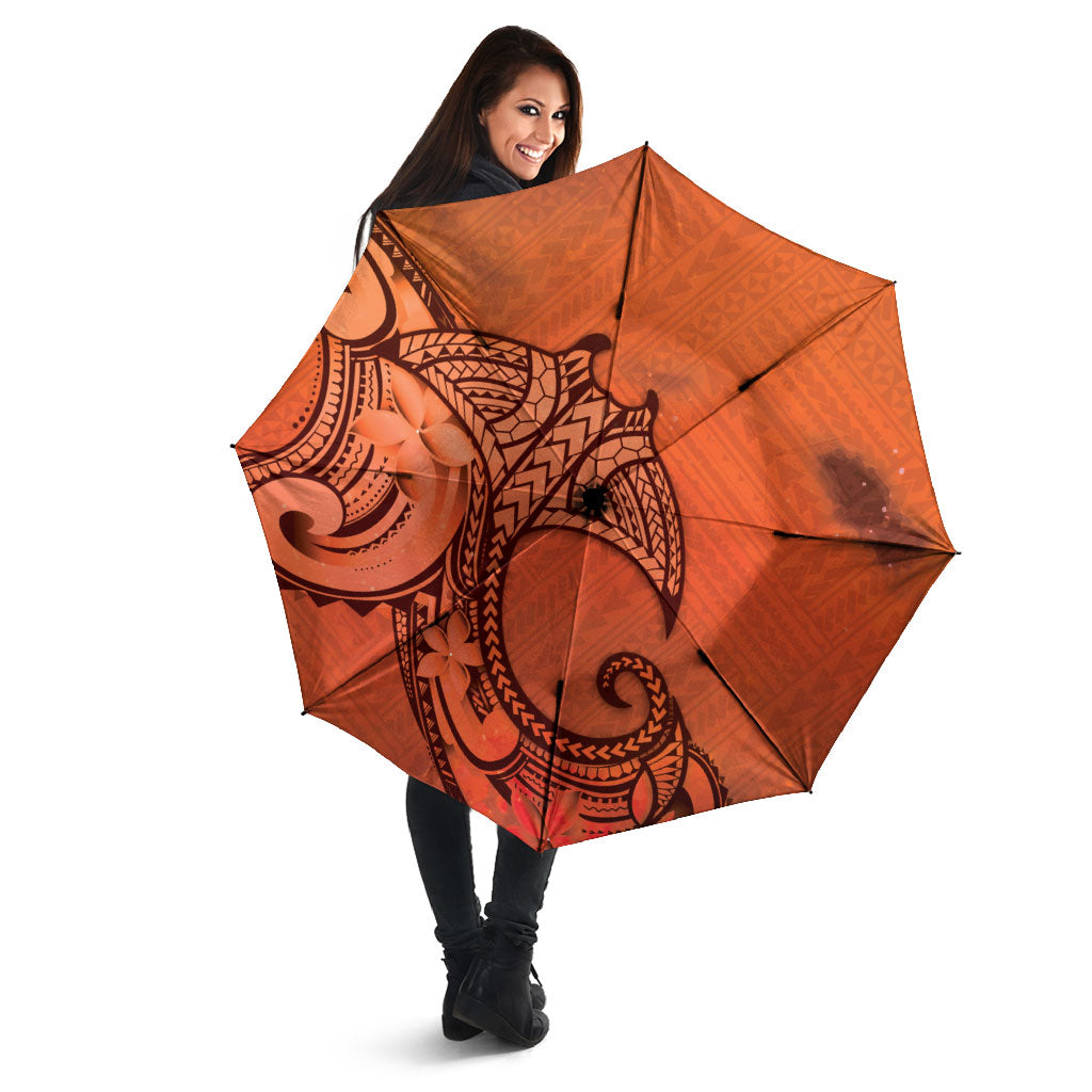 Polynesia Manta Ray Tattoo Umbrella Tropical Plumeria Orange Polynesian Pattern