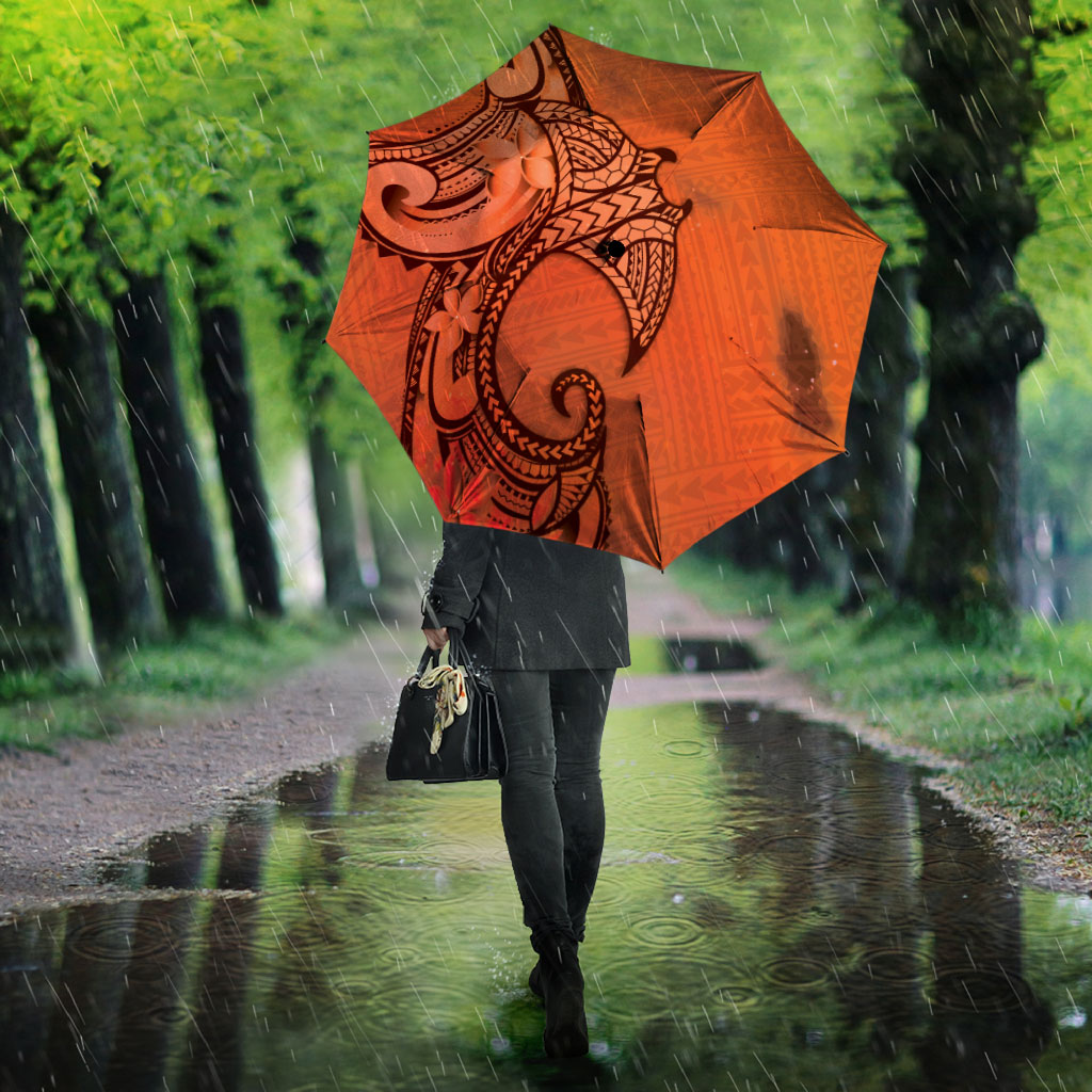Polynesia Manta Ray Tattoo Umbrella Tropical Plumeria Orange Polynesian Pattern